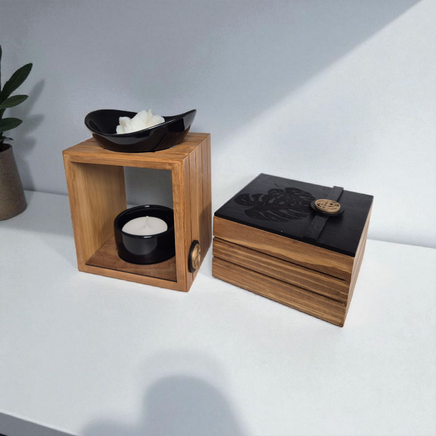 Coffret Brûleur à Fondants Parfumés & Boîte à Fondants Gravée (noir)